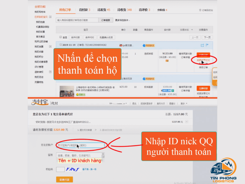 Cách nhập tài khoản thanh toán hộ trên Taobao
