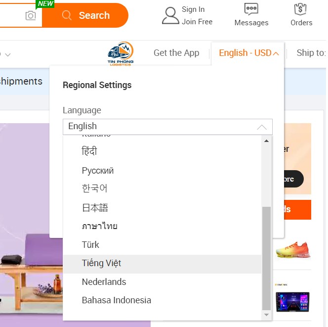Đổi ngôn ngữ sang Tiếng Việt trên Alibaba