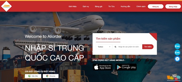Trang chủ của AliOrder chuyên order Alibaba về Việt Nam