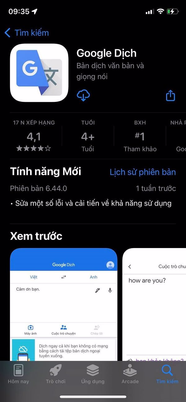 App Google Dịch bên trên Appstore