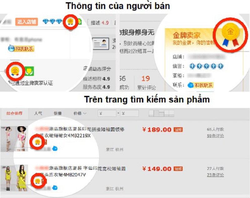 Lựa chọn nhà cung cấp có biểu tượng vương miệng vàng khi order Taobao