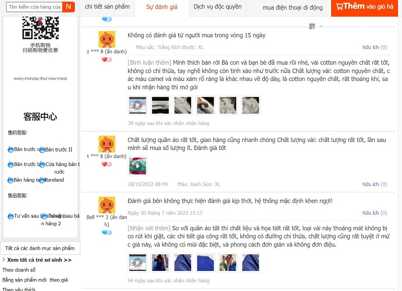 Đọc feedback hình ảnh khi tự order Taobao