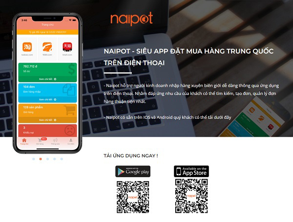 Naipot cung cấp app vận chuyển hàng 1688 trên iOS và Android