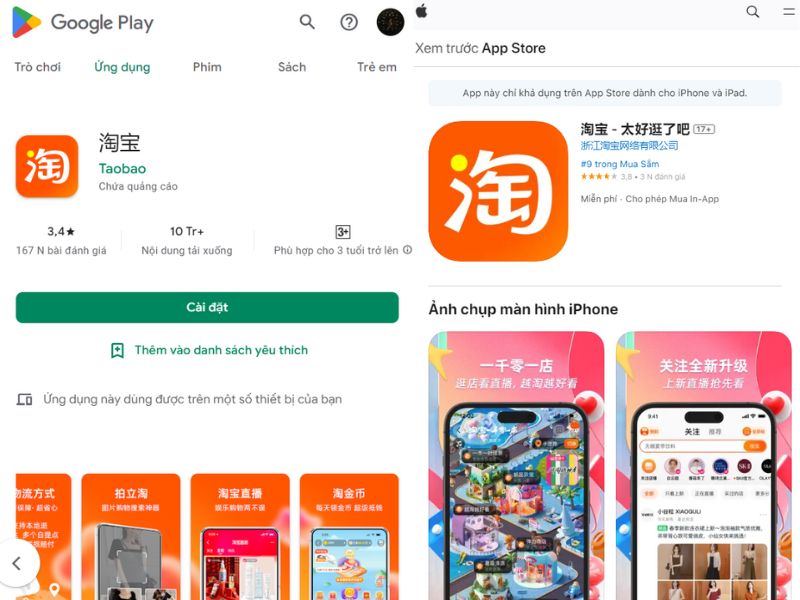 Tải Taobao app trên Google Play, Appstore